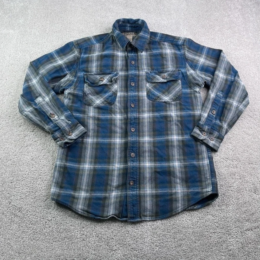 Duluth Shirt Mens Small‎ Blue Grey Heavy Burlyweight Flannel Workwear Tradesman